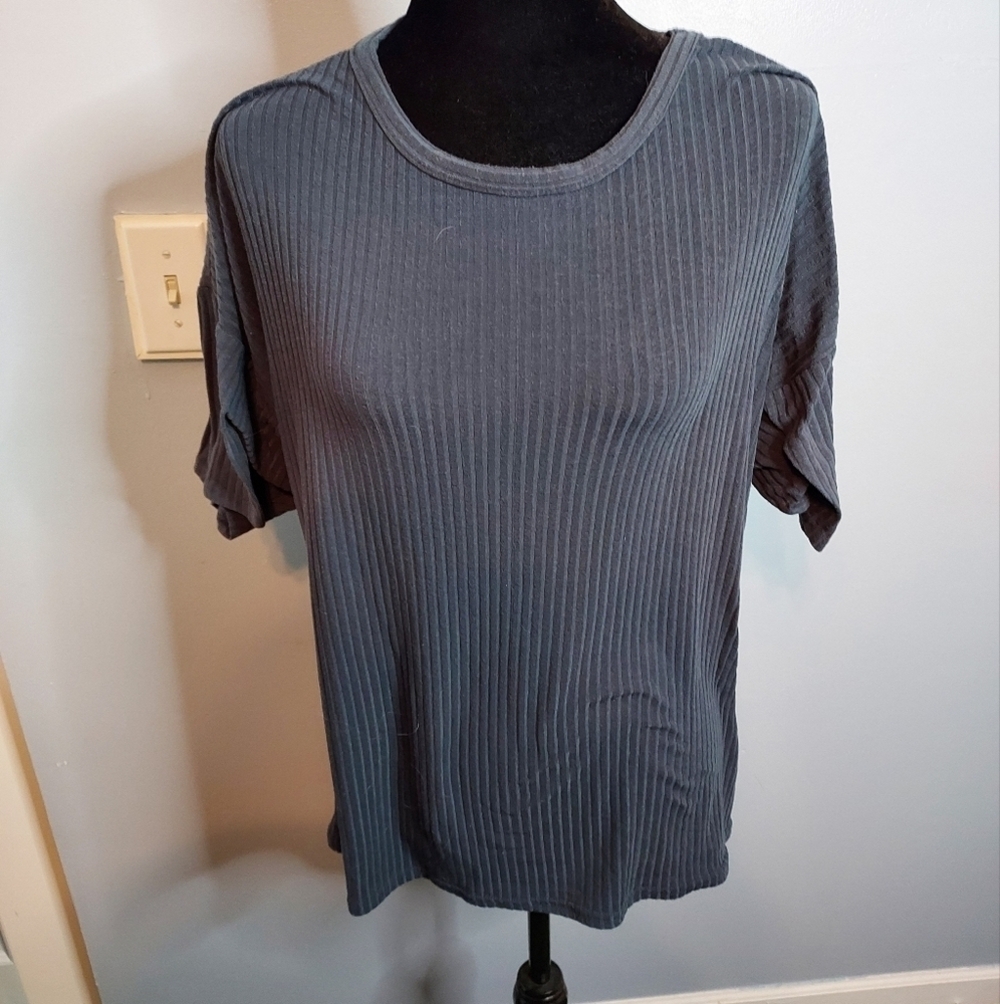 Boohoo Black Short Sleeve Ribbed T-Shirt Size 12